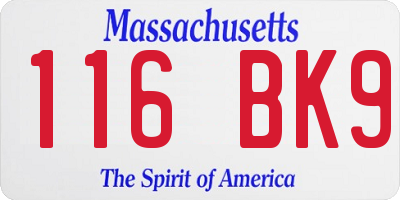 MA license plate 116BK9