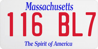 MA license plate 116BL7