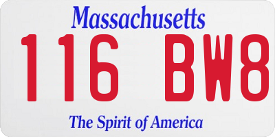 MA license plate 116BW8