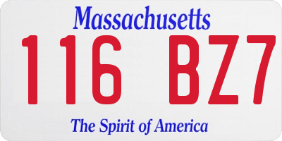 MA license plate 116BZ7