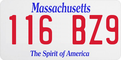 MA license plate 116BZ9