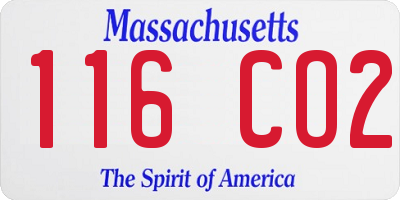 MA license plate 116CO2