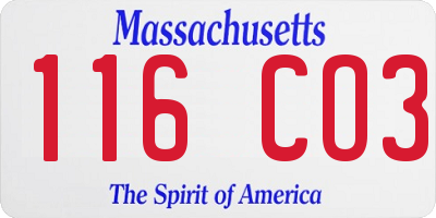 MA license plate 116CO3