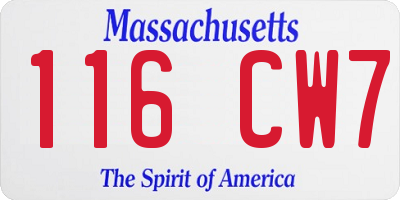 MA license plate 116CW7
