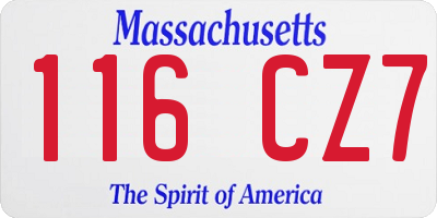 MA license plate 116CZ7