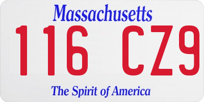 MA license plate 116CZ9