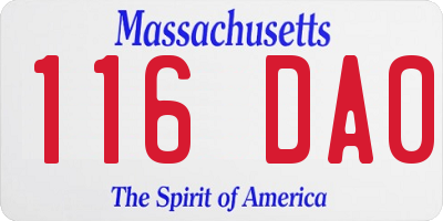 MA license plate 116DA0