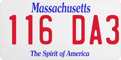 MA license plate 116DA3