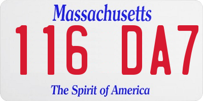 MA license plate 116DA7