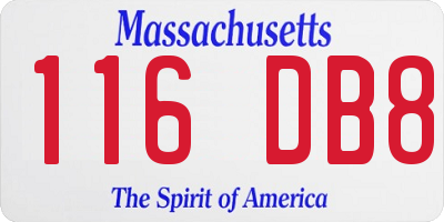 MA license plate 116DB8