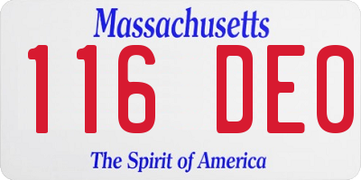 MA license plate 116DE0