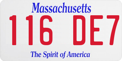 MA license plate 116DE7
