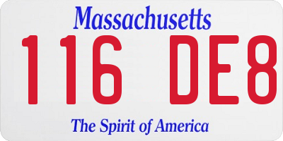 MA license plate 116DE8