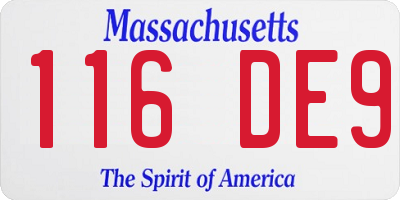 MA license plate 116DE9
