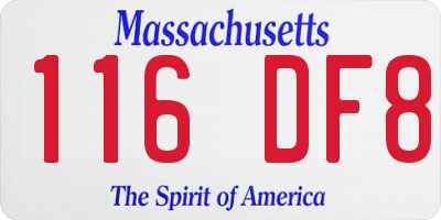 MA license plate 116DF8