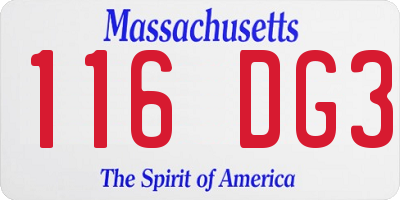 MA license plate 116DG3