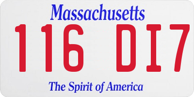 MA license plate 116DI7