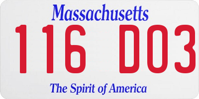MA license plate 116DO3