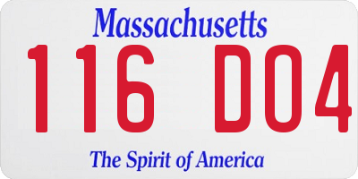 MA license plate 116DO4
