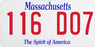 MA license plate 116DO7