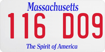 MA license plate 116DO9