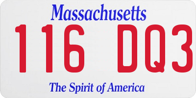 MA license plate 116DQ3