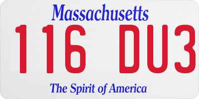 MA license plate 116DU3