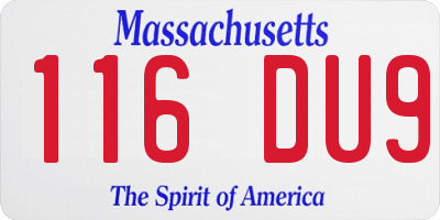 MA license plate 116DU9
