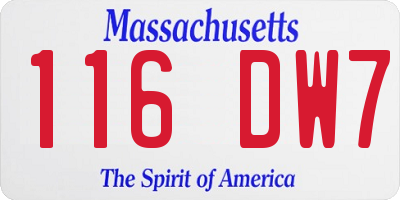 MA license plate 116DW7