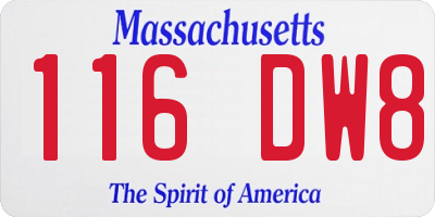 MA license plate 116DW8
