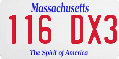 MA license plate 116DX3