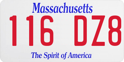 MA license plate 116DZ8