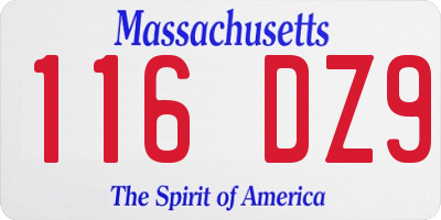 MA license plate 116DZ9