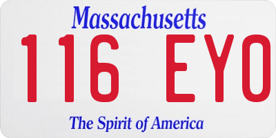MA license plate 116EY0