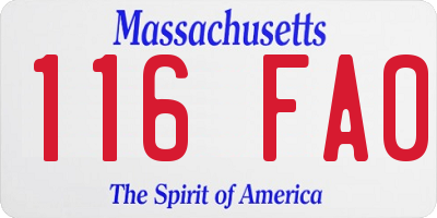 MA license plate 116FA0