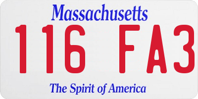 MA license plate 116FA3