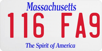 MA license plate 116FA9