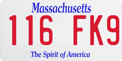 MA license plate 116FK9
