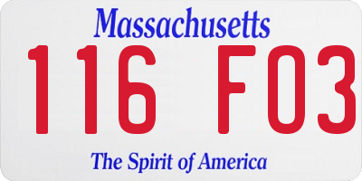 MA license plate 116FO3