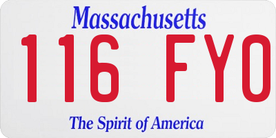 MA license plate 116FY0