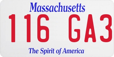 MA license plate 116GA3