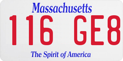 MA license plate 116GE8