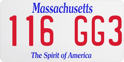 MA license plate 116GG3
