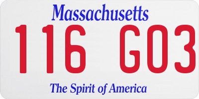 MA license plate 116GO3