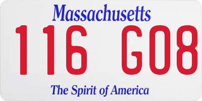 MA license plate 116GO8