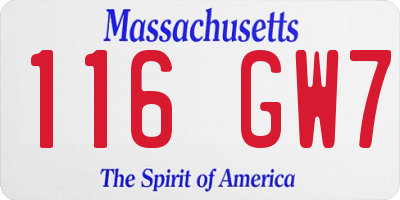 MA license plate 116GW7