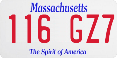 MA license plate 116GZ7