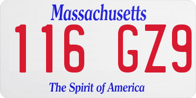 MA license plate 116GZ9