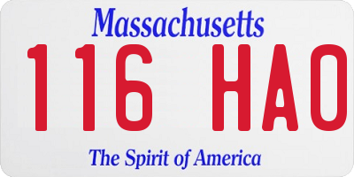 MA license plate 116HA0