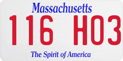 MA license plate 116HO3